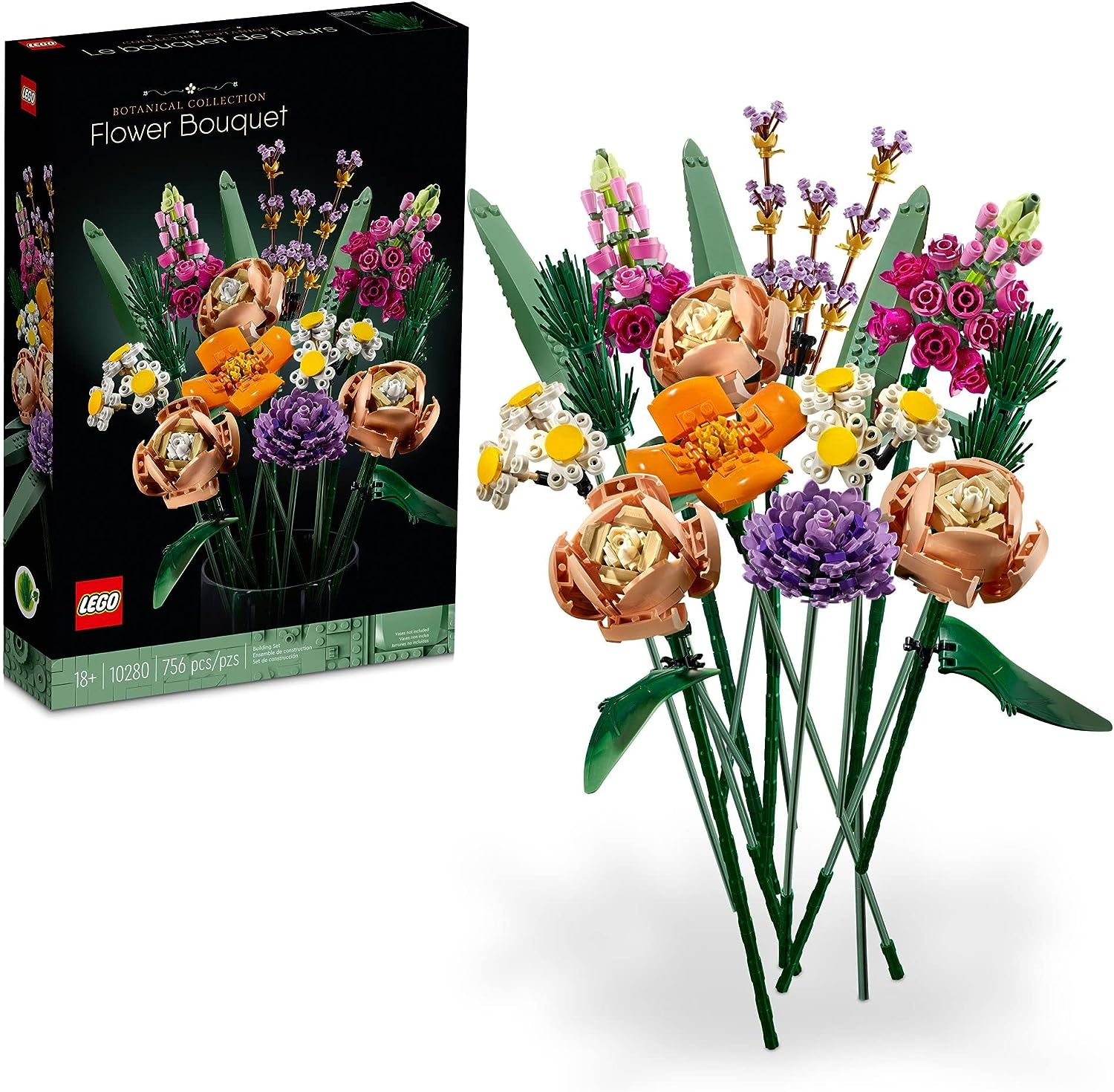 LEGO Icons Flower Bouquet Building Decoration Set - Artificial Flowers with Roses, Home Accessories or Valentine Décor for Him and Her, Gift for Valentines Day, Botanical Collection for Adults, 10280